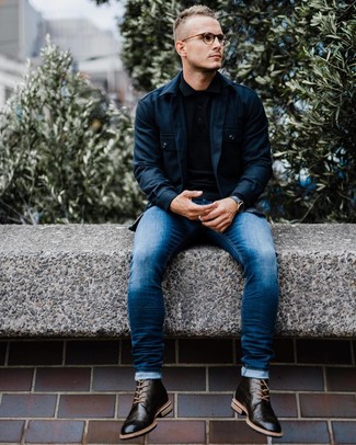Какие ботинки броги носить с синими джинсами