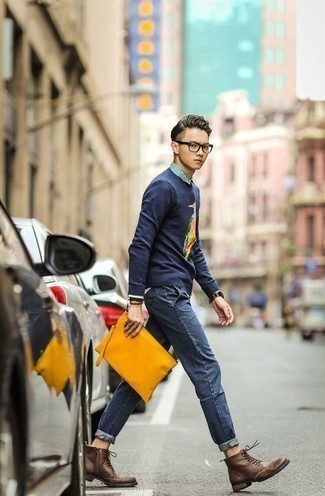 Какие ботинки броги носить с синими джинсами