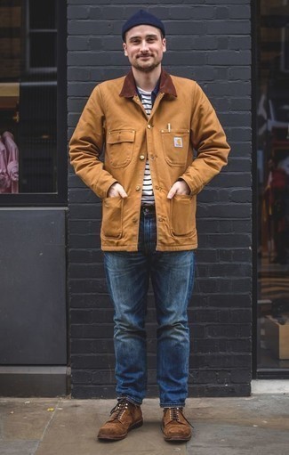 Какие повседневные ботинки носить с синими джинсами мужчине