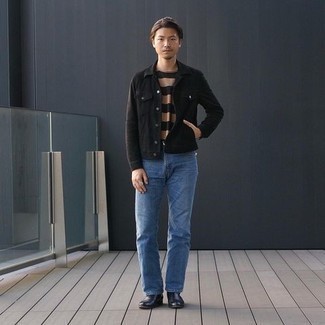 Какие ботинки челси носить с синими джинсами мужчине