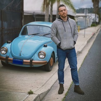 Какие ботинки челси носить с синими джинсами мужчине