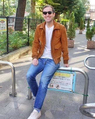 Какие куртки харрингтон носить с синими джинсами