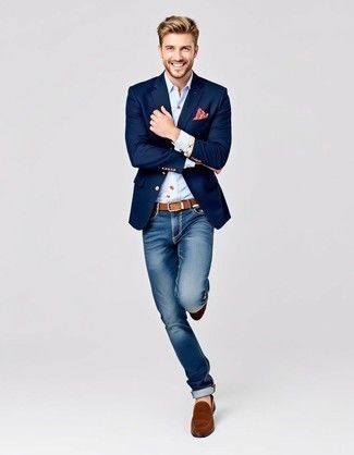 Какие лоферы носить с синими джинсами мужчине