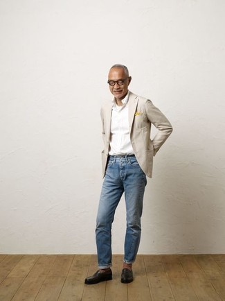 Какие лоферы носить с синими джинсами мужчине