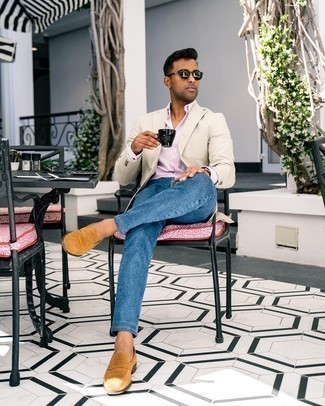 Какие лоферы носить с синими джинсами мужчине