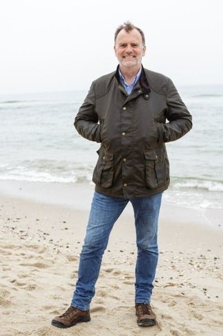 Какие рабочие ботинки носить с синими джинсами мужчине