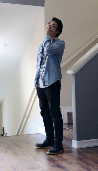 С чем носить синие кожаные ботинки мужчине