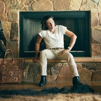 С чем носить синие кожаные ботинки мужчине