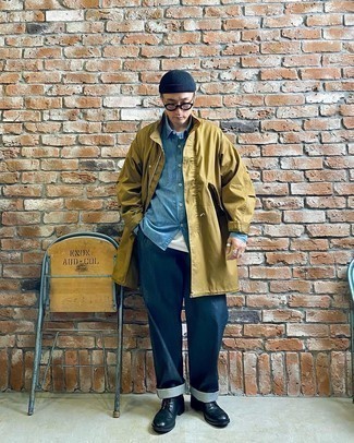 С чем носить синие кожаные ботинки мужчине