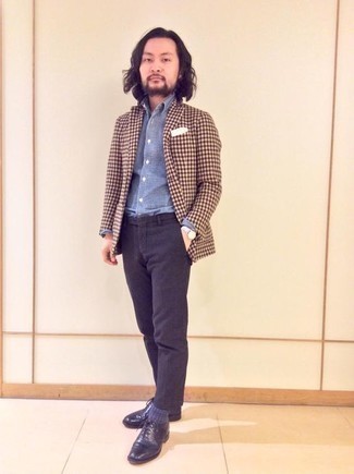 С чем носить синие кожаные оксфорды