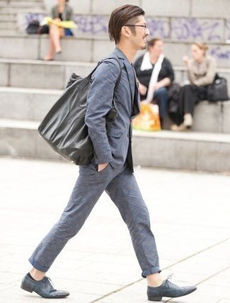 С чем носить синие кожаные оксфорды