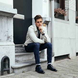 С чем носить синие кожаные оксфорды