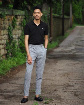 С чем носить синие кожаные лоферы с кисточками