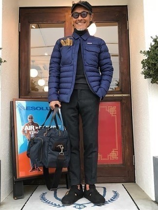 С чем носить синюю легкую куртку мужчине