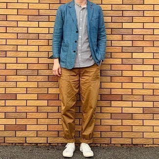 С чем носить синий льняной пиджак мужчине