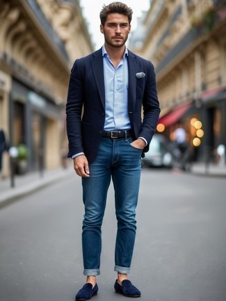 Какие пиджаки носить с синими лоферами мужчине