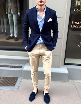 Какие пиджаки носить с синими лоферами мужчине