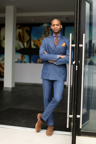 Какие двубортные пиджаки носить с синей рубашкой с длинным рукавом мужчине