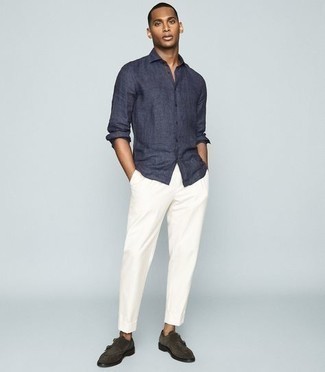 Какие монки носить с синей рубашкой с длинным рукавом