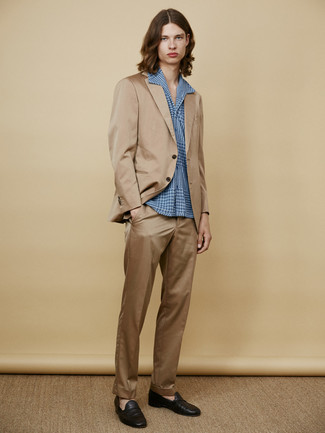 Какие костюмы носить с синей рубашкой с длинным рукавом