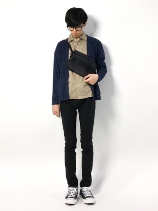 С чем носить синий открытый кардиган мужчине