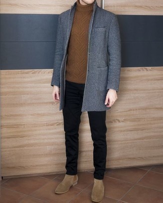 Какие брюки чинос носить с синим длинным пальто