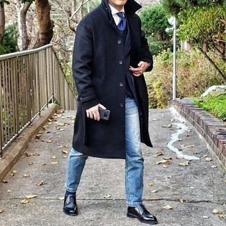 Какие туфли дерби носить с синим длинным пальто