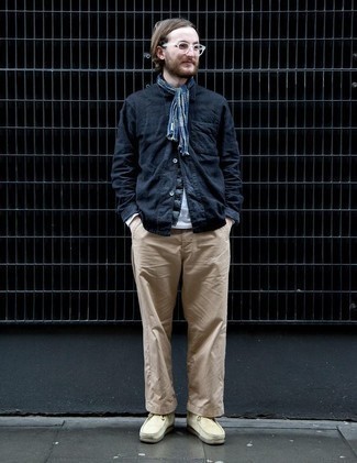 С чем носить синий шарф в шотландскую клетку мужчине