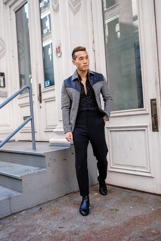 С чем носить синюю рубашку в горошек мужчине