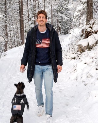 С чем носить синий пуховик мужчине