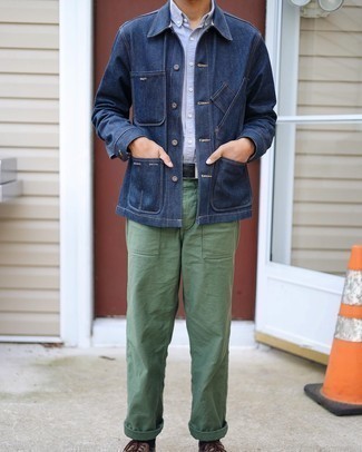 Какие туфли дерби носить с синей курткой-рубашкой