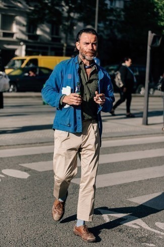 Какие туфли дерби носить с синей курткой-рубашкой