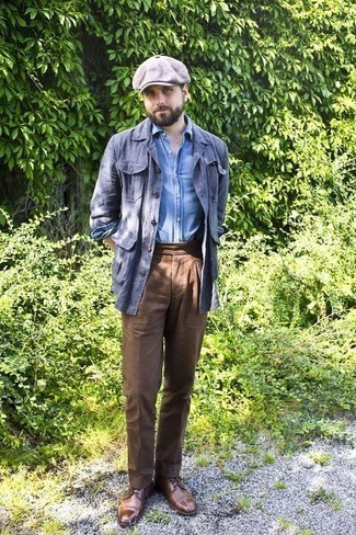 Какие туфли дерби носить с синей курткой-рубашкой