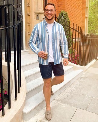 Какие лоферы носить с синими шортами мужчине