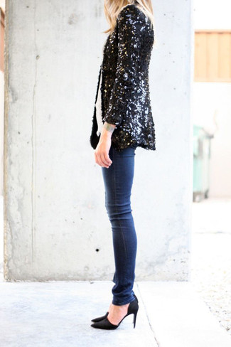 Какие пиджаки носить с синими джинсами скинни