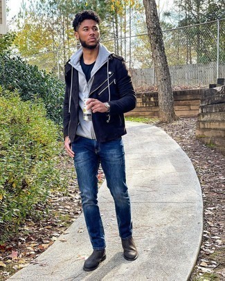 С чем носить синюю замшевую косуху мужчине