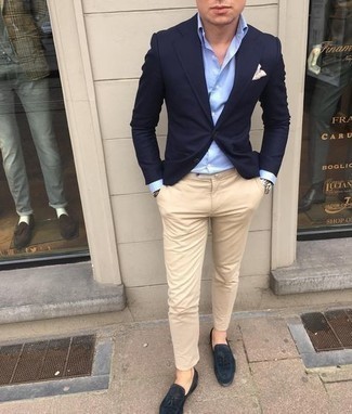 С чем носить синие замшевые лоферы мужчине