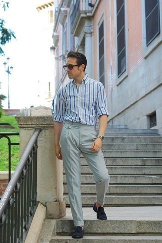 С чем носить синие замшевые лоферы мужчине