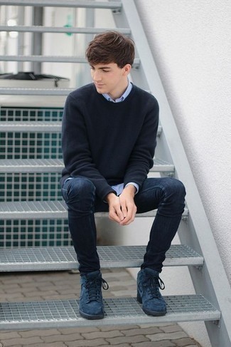 С чем носить синие замшевые кеды мужчине