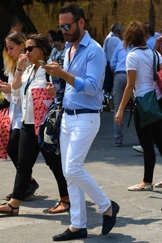 С чем носить синие солнцезащитные очки мужчине