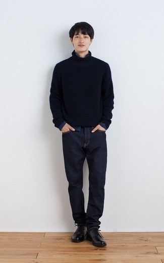 Какие туфли дерби носить с синей водолазкой