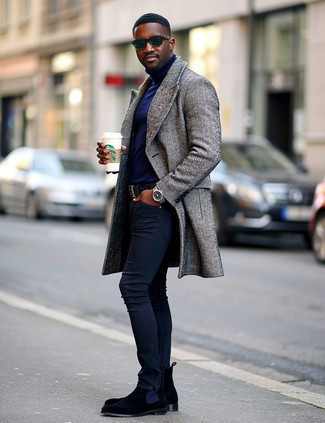 Какие длинные пальто носить с синей водолазкой