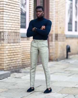 С чем носить синие бархатные лоферы мужчине