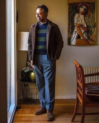 С чем носить синие шерстяные классические брюки мужчине