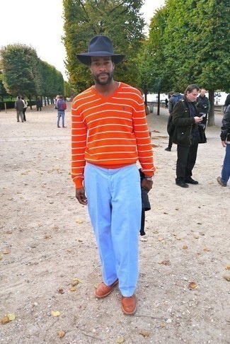 С чем носить синюю шерстяную шляпу мужчине