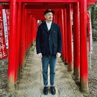 С чем носить синюю шерстяную куртку мужчине