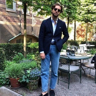 С чем носить синий кожаный плетеный ремень мужчине