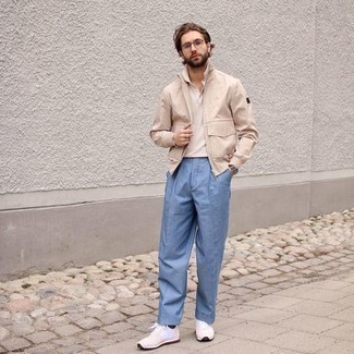 Как носить бомбер с футболкой-поло мужчине