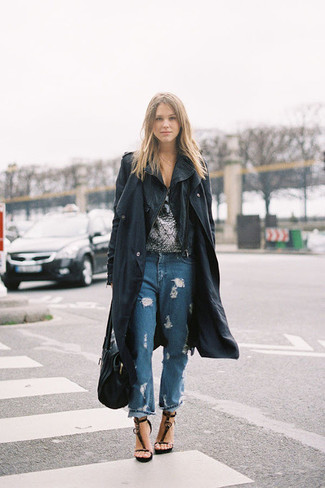 Как носить джинсы-бойфренды с косухой