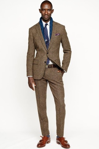 Как носить коричневый пиджак с коричневыми кожаными монками